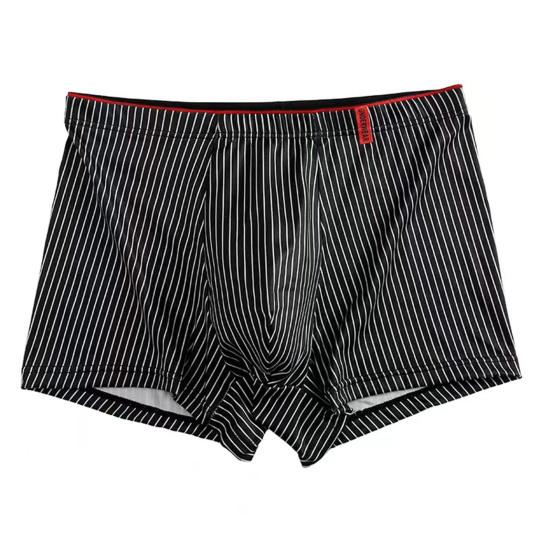 Men Boxer Underwear Mid-rise Elastic Waistband Striped Print Shorts Briefs U-Convex 3D Cut Panties Daily Wear