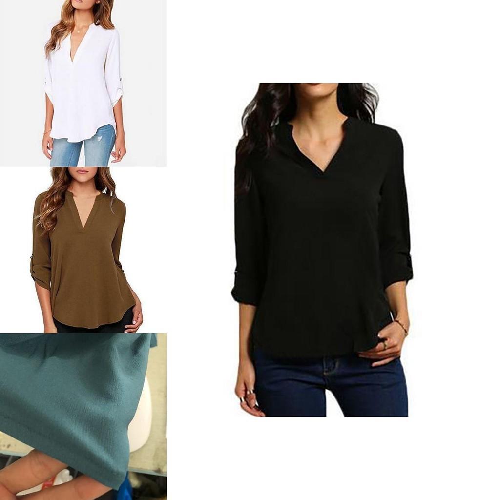 Stilvolles Damen Casual Langarm V-Ausschnitt T-Shirt Pullover Tunika Bluse Optionen