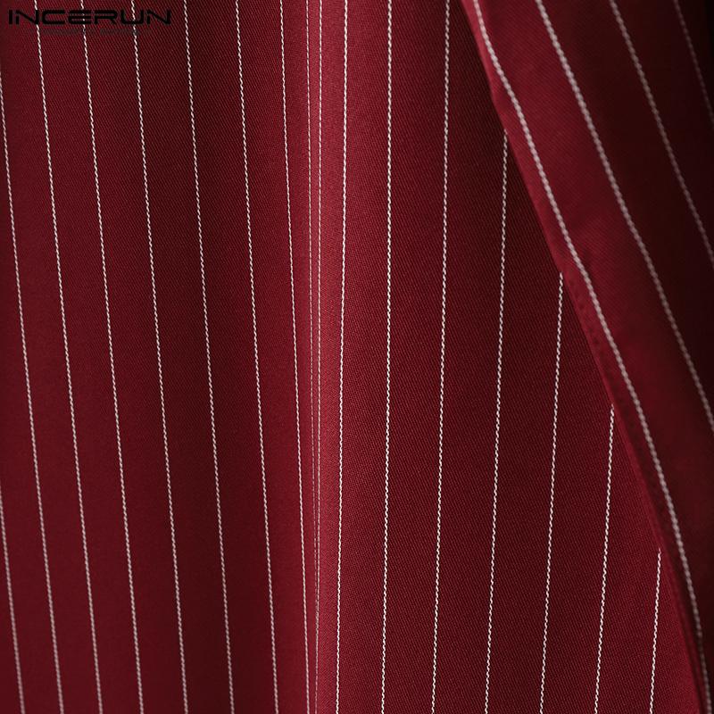 INCERUN Autumn Men Long Sleeve Striped Open Front Long Cardigan Coats Windbreaker