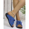 Women's New Summer Wedge Fish-Mouth Slipper Solid Color Plus Size Bow Trim Roman Sandal