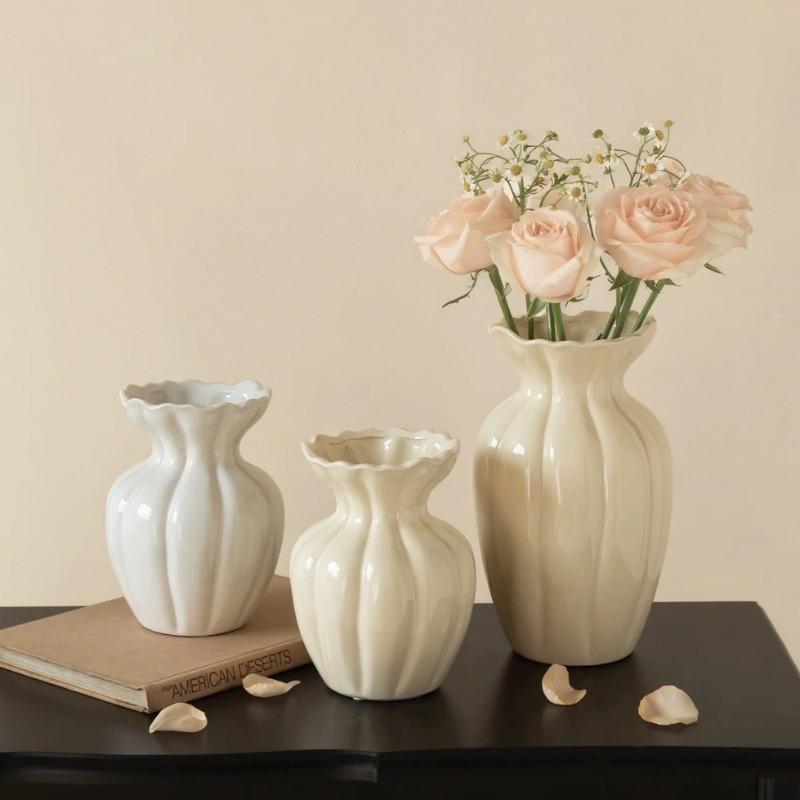 French Creative Ceramic Vase Cream Wind Ornament Living Room Flower Arrangement Water Flower Home Dining Table Decoration
