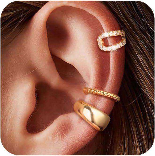 2025 Fashionable Diamond Stud Ear Cuff Set: Elegant Three-Piece Smooth Design for a Stylish Luxury Look