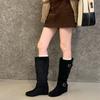 New Dongdaemun, height increased by 5cm~ Korean fashionable buckle design stacked medium boots women