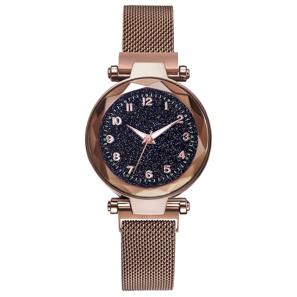 Women Fashion Luminous Numbers Starry Sky Quartz Watch Magnetic Wristwatch Buckle