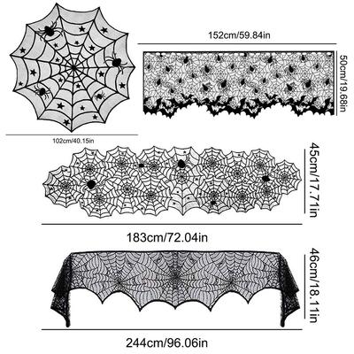 Halloween Black Lace Placemat Happy Halloween Party Decorations 2025 For Home Spider Web Tablecloth Kitchen Dining Table Covers