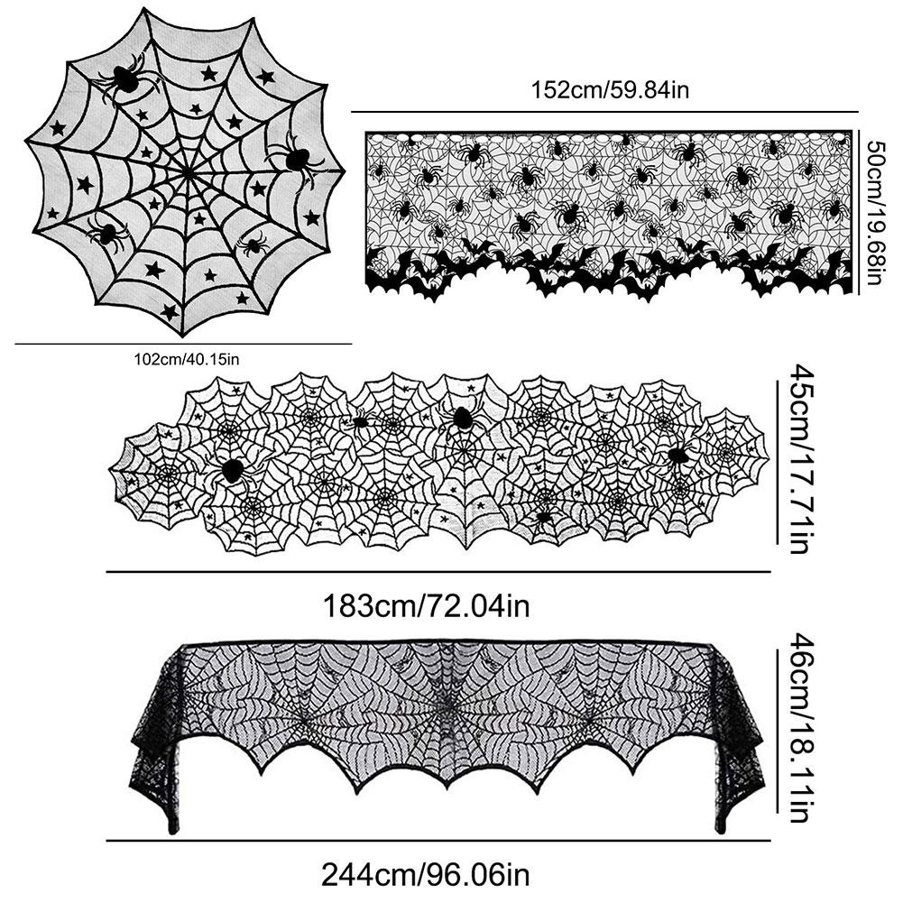 Halloween Lace Spider Web Table Runner Tablecloth Halloween Black Fireplace Mantel Cover for Home Party Halloween Decoration