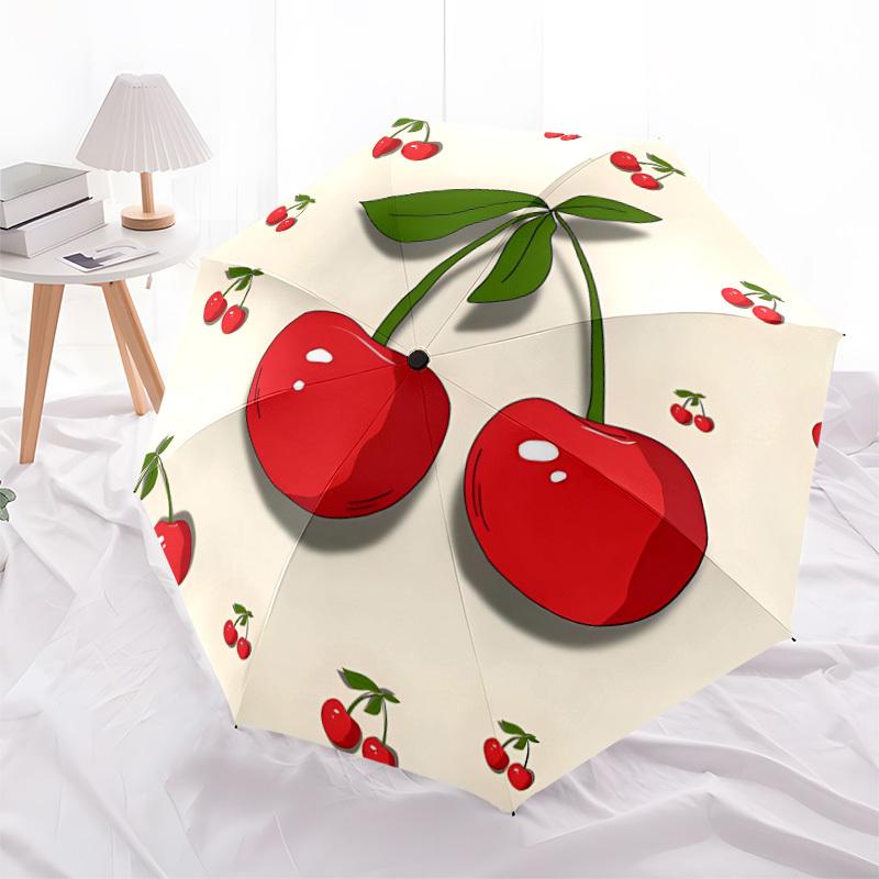 1pc Cherries Fruit Automatic Folding Umbrella - Compact 8-Rib Design, Durable Plastic & Iron, Lightweight for Outdoor Daily Use059