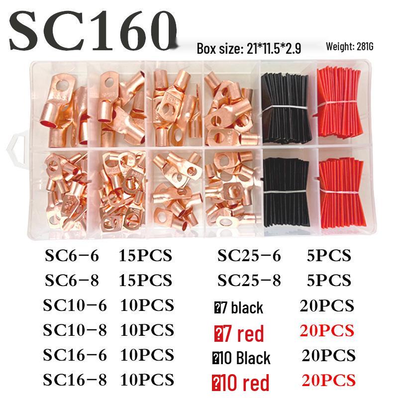 Copper Tube Terminals Set: 80-SC Series, 160-Piece Peep Hole SC6-25 Boxed