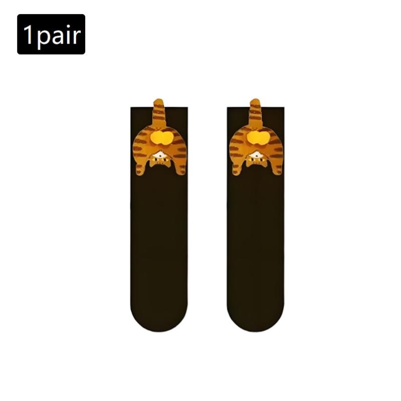 

1 пара Шкарпетки з бавовни з котами в стилі Ins Шкарпетки для пари Кульки з котами Kawaii В язані вручну шкарпетки Мультяшний рудий кіт Смугастий Креативний подарунок для дитини A4