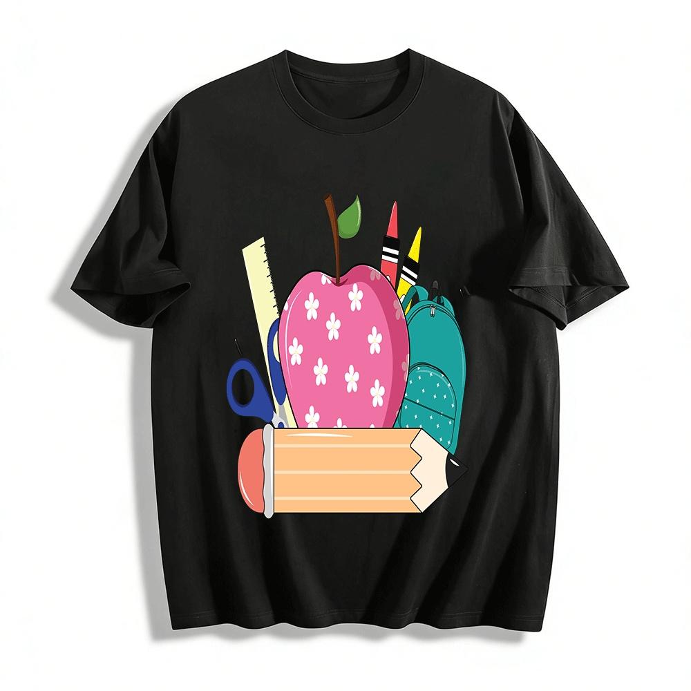 Kids Cute School Supplies Print Casual Top Pure cotton T-shirt XXS