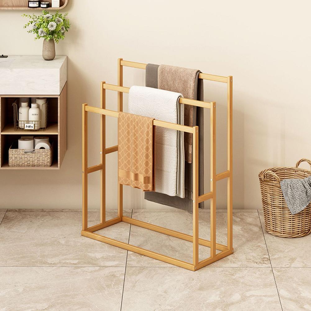 Wood Vertical Towel Rack with 3 Hanging Crossbars 3 Tier Standing Towel Rack Floor Towel Rack for Bathroom Dorm Bedroom Pool