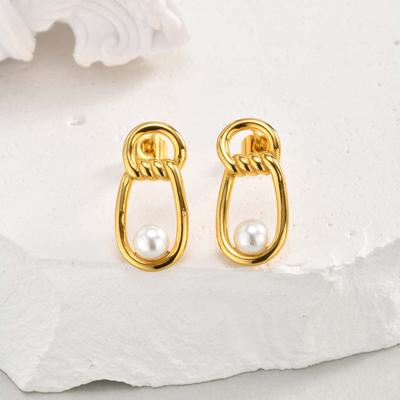 Fashion Irregular Imitation Pearl Earrings Stainless Steel Geometric Twist Texture Earrings for Women Statement Party Jewelry