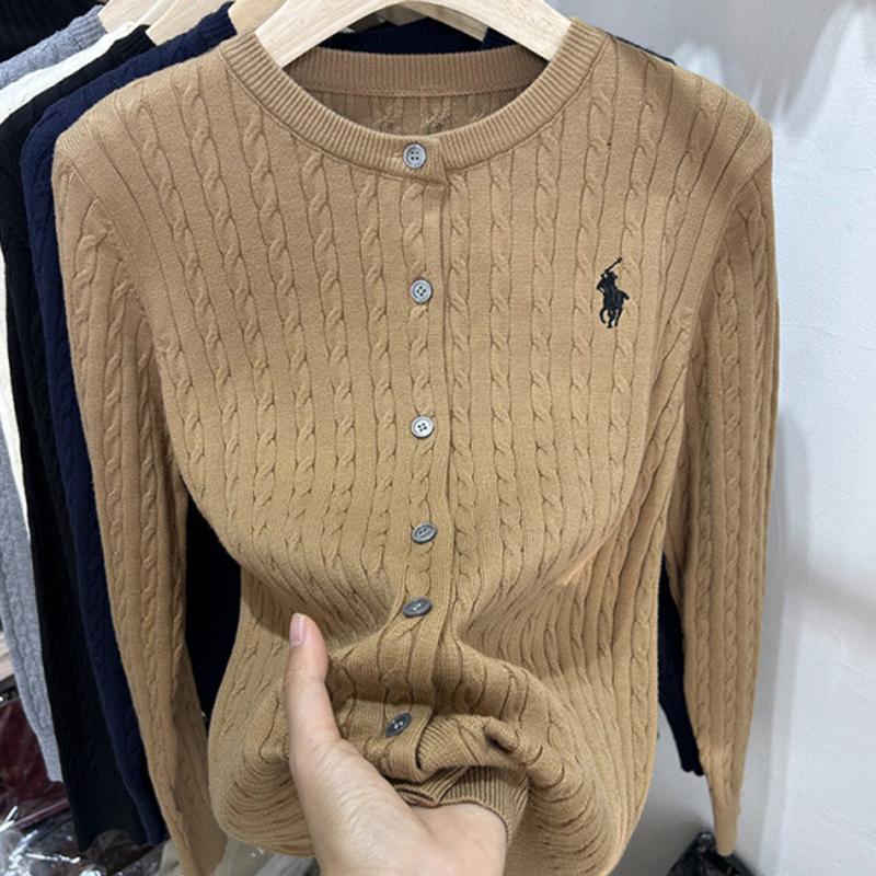 Women Autumn Winter Long Sleeve O Neck Little Horse Mark Soft Breathable Loose Cardigan Sweater Coat