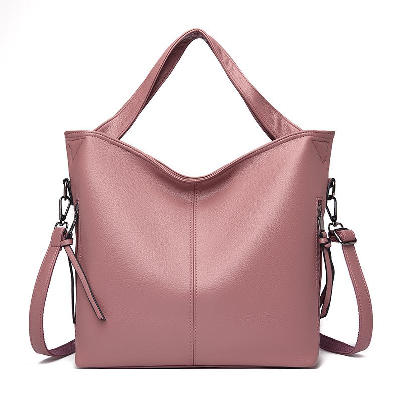 Large capacity middle-aged mother bag fashionable luxury soft leather women's handbag zipper on both sides solid color women's shoulder bag