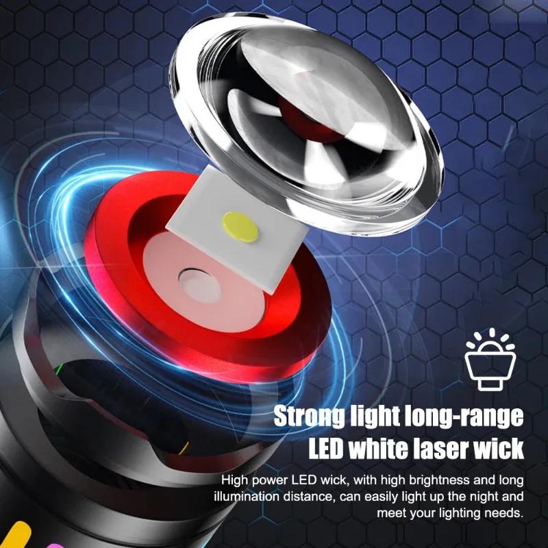 High Power White Laser Flashlight with Luminous  Strips  TYPE-C Rechargeable Zoomable Camping Lamp With Battery Indicator