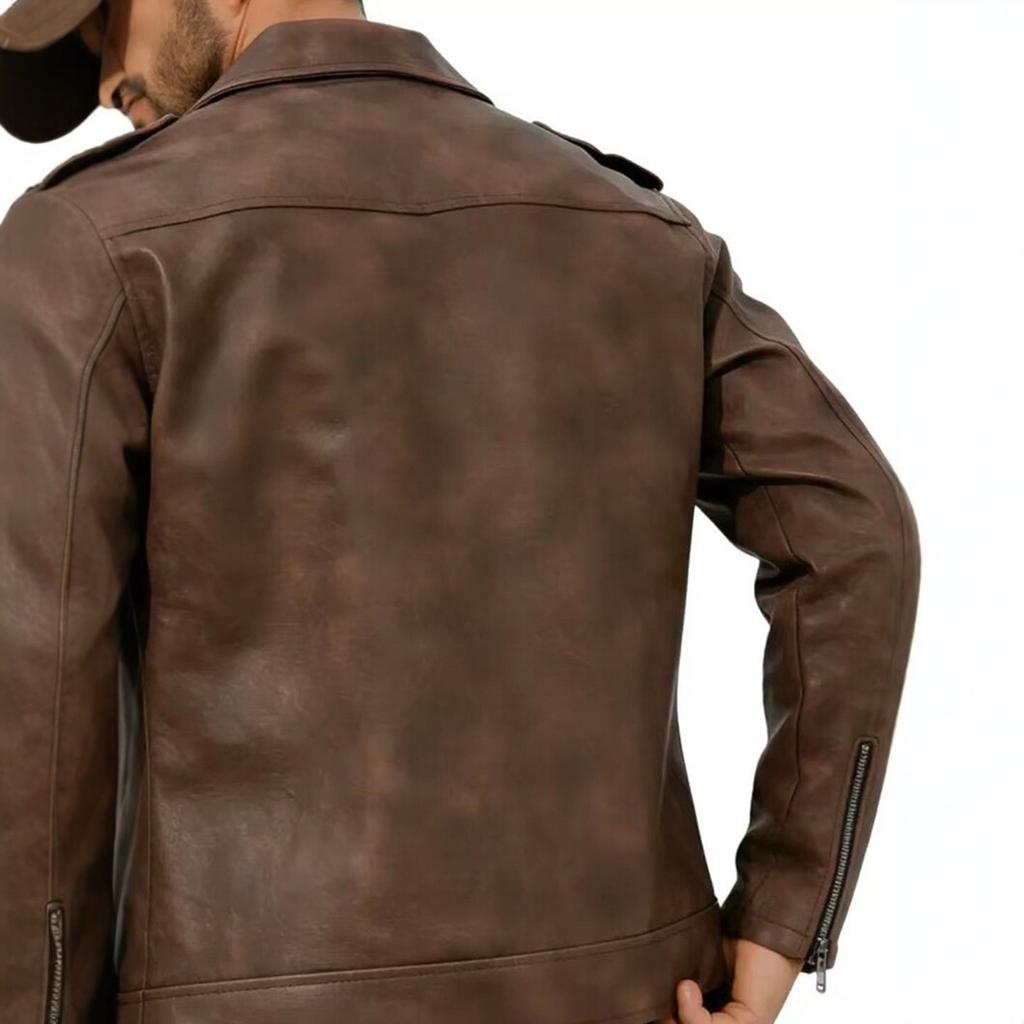 New European and American locomotive style men's PU leather jacket spring and autumn slim stand-up collar zipper men's wallet