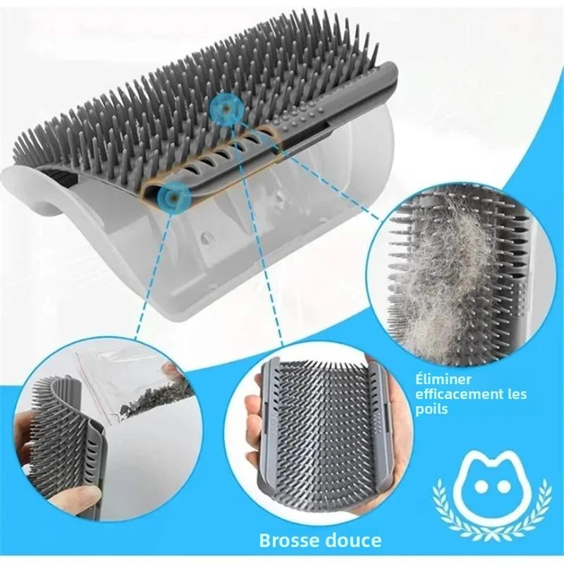 Wall Mount Corner Cat Self Groomer Comb Ergonomic Pet Massage Hair Remover Brush Space Saving Indoor Kitten Scratching Toy Easy