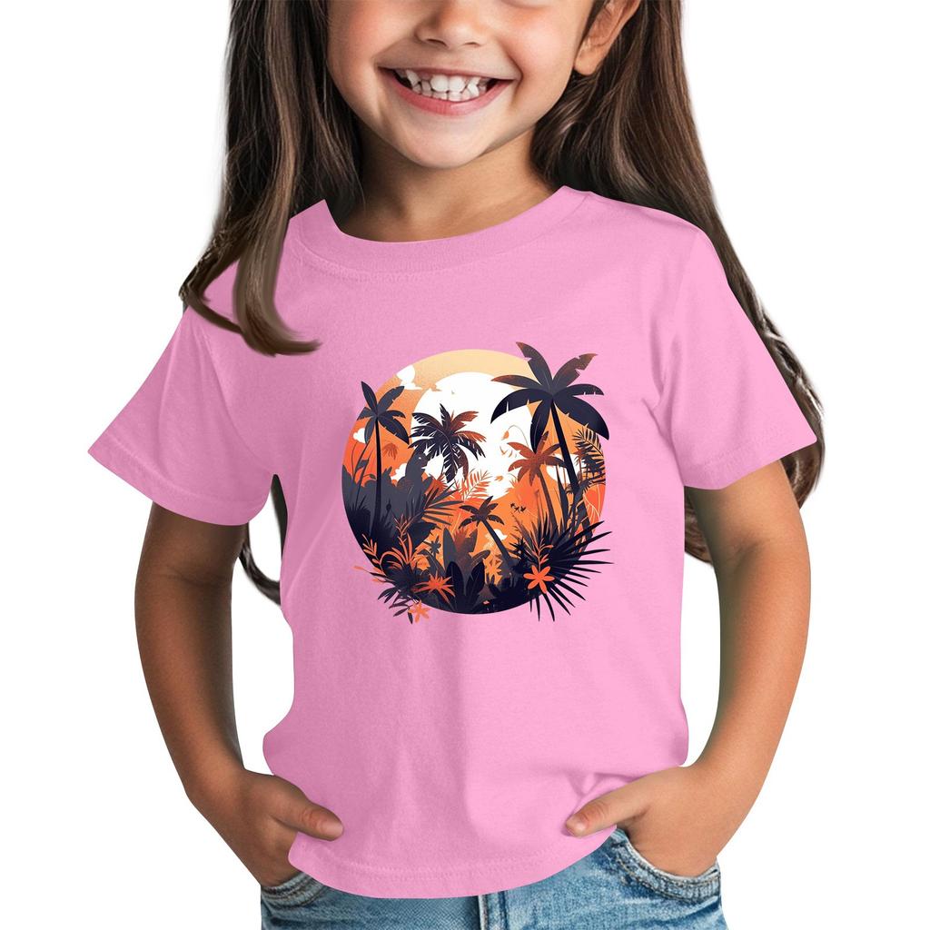 Children's Fashion Daily Printed Round Neck Short Sleeved Casual T-shirt Top