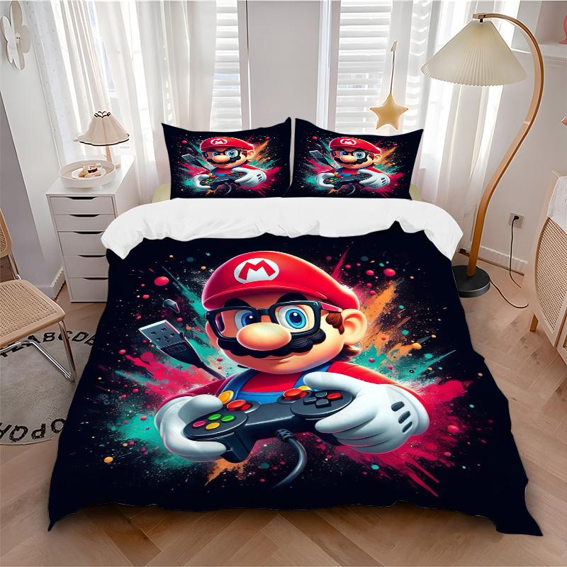 Mario Adventure Print 3Pcs Bedding Setduvet Cover With 2 Bedropillowcase Home Birthday Gift