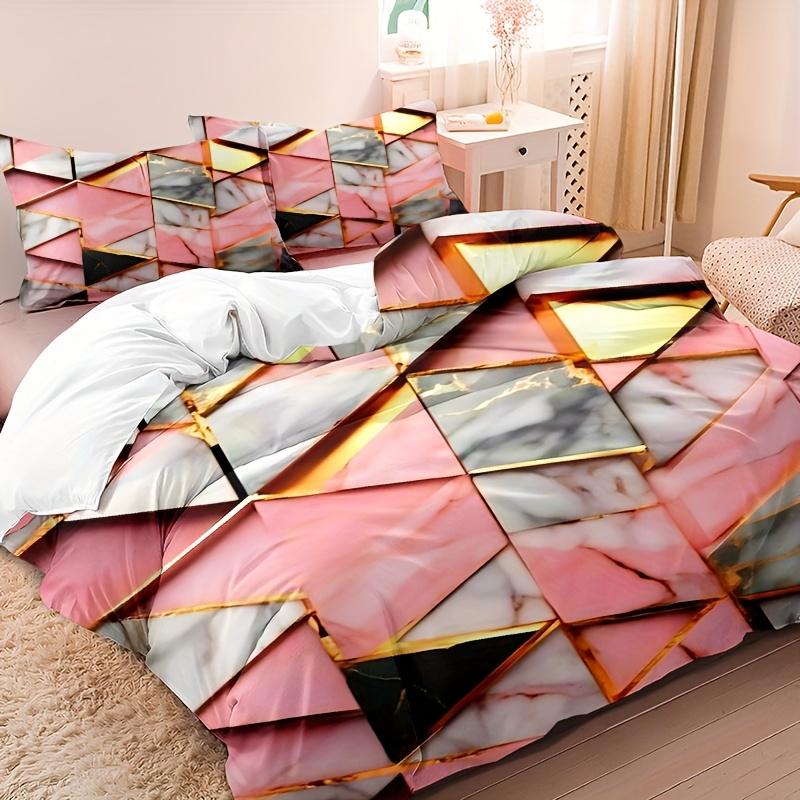 

3Pcs Duvet Cover Golden Triangular Glass Pattern Including 1 Duvet Cover And 2Pcs Pillowcase, No Core Comfortable And Breathable Duvet Cover Set&EU Single(135x200cm)