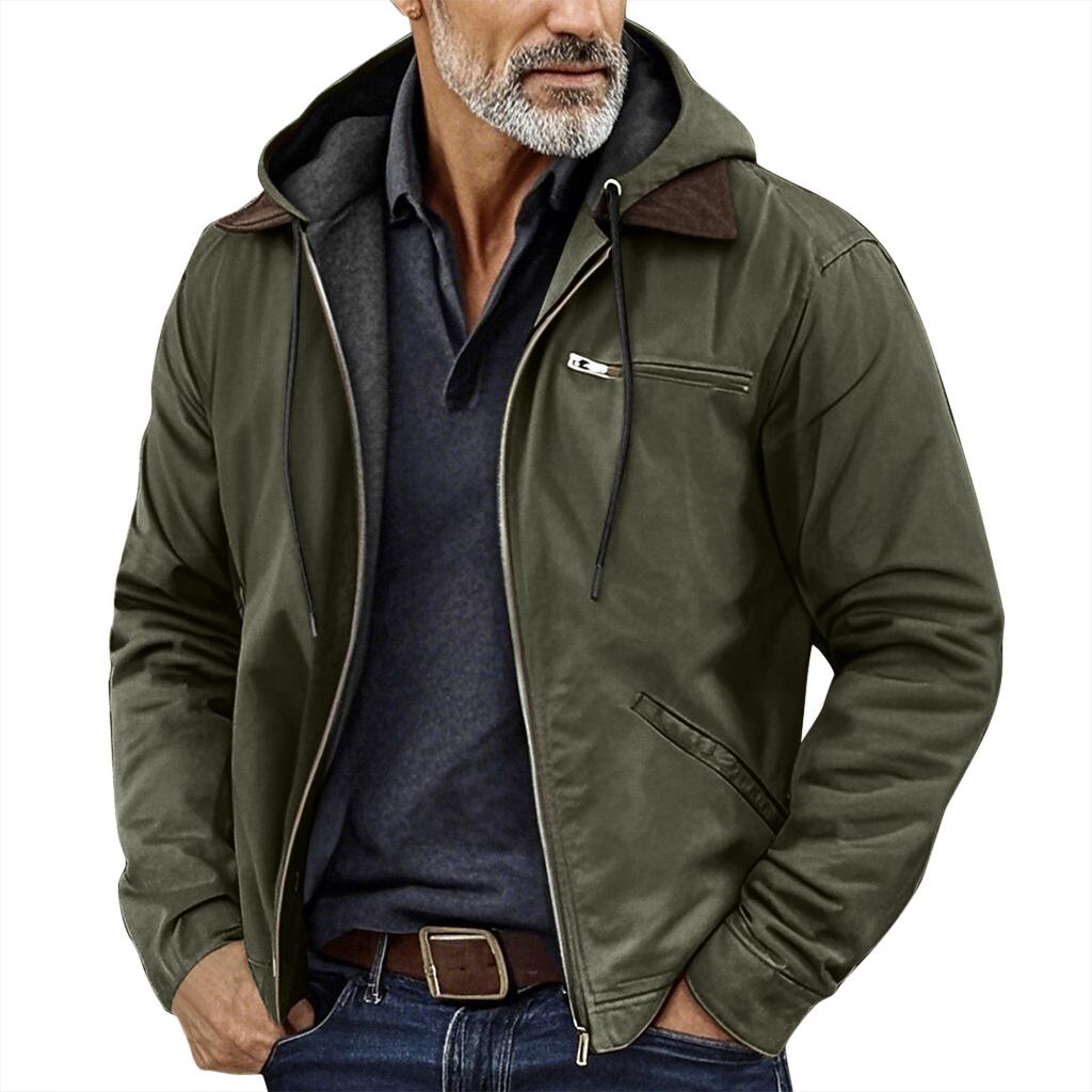 Men's Solid Color Zipper Pocket Hooded Sweatshirt Jacket Cardigan Men's Casual Jacket Cardigan