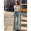 High Quality! Hip Lift! Cotton Heavy American Gyaru High Waist Skinny Flared Trousers Jeans Women Slim Fit