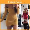 Cotton Solid Color Bodycon Dress With Long Sleeve And High Waist For Women
