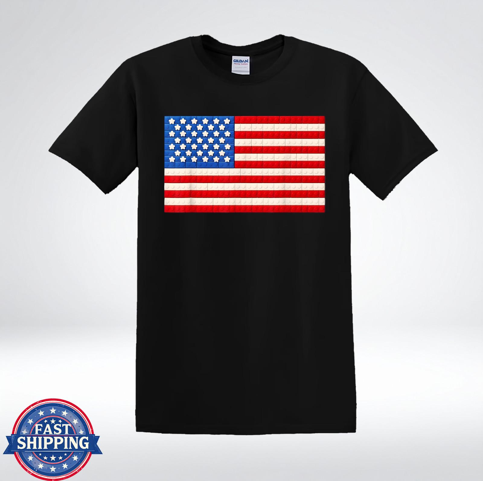Building Block American Flag Patriotic Graphic T-Shirt XL