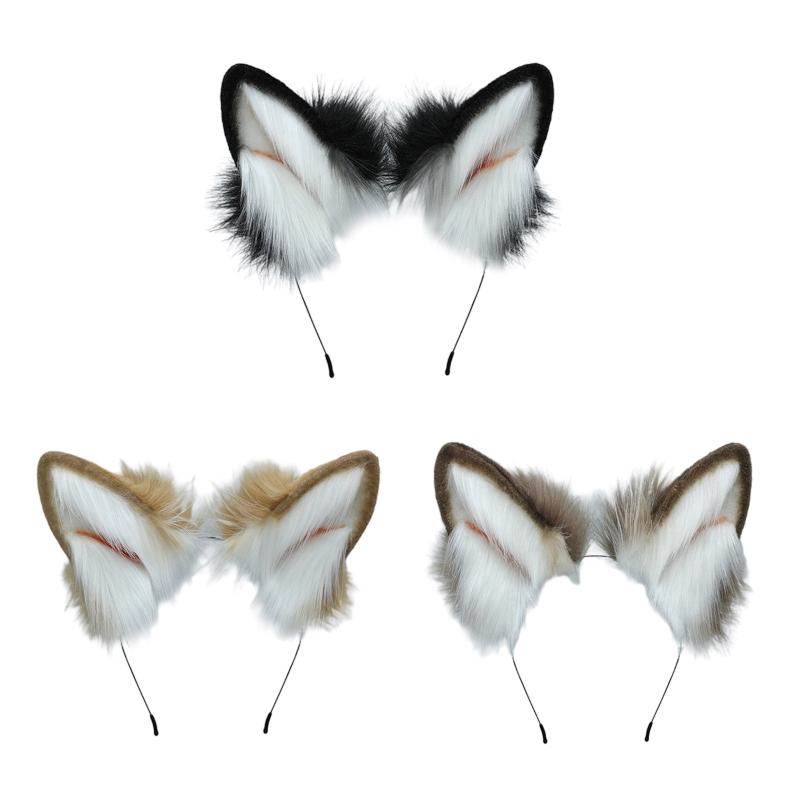 Cartoon Headband Fox Wolf Ears Shaped Hair Hoop Plush Party Headpiece Hair Band Party Cosplay Costume Props Unisex