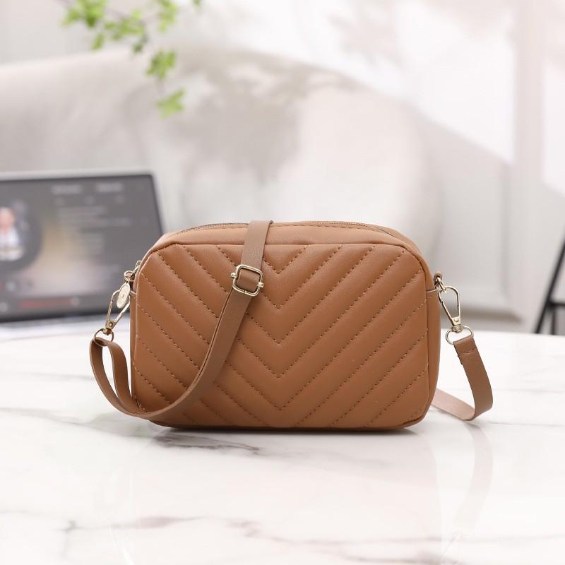 PU Leather Solid Color V-pattern Embroidery Crossbody Shoulder Bag