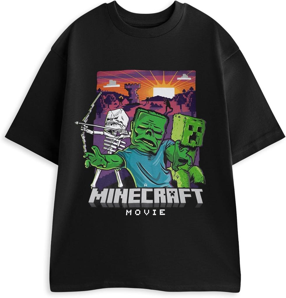 Minecraft Skelett, Zombie, Creeper Herren Schwarz Kurzarm Grafik T-Shirt _ Klassische Film Bekleidung