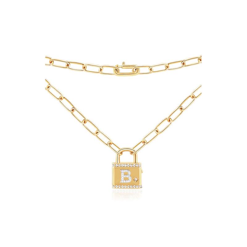 APM Monaco etters A-Z Love Pendant Lock Inlaid with Crystal Diamonds Alloy Necklace Same Style for Men and Women Couples Gold Yellow AC6906OXYA