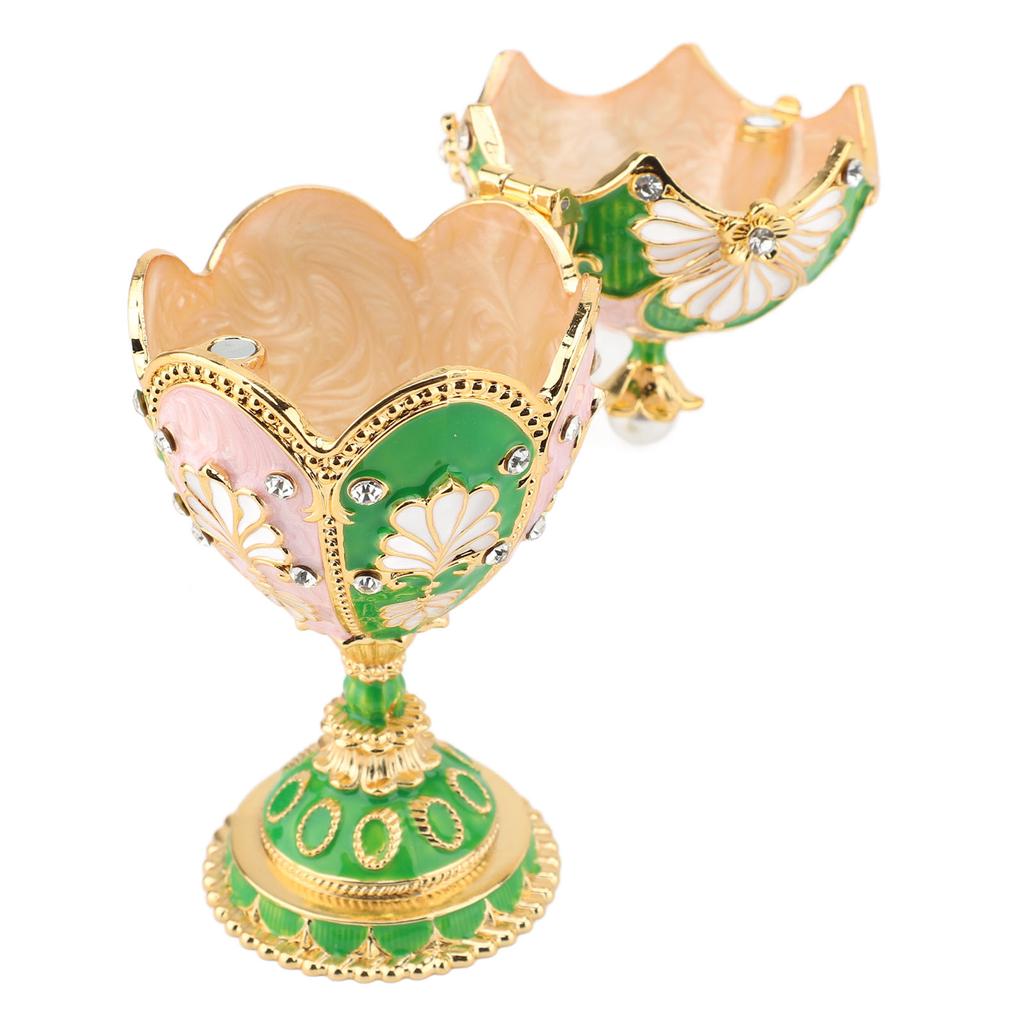 Easter Egg Shaped Trinket Box Hand Painted Decorative Rhinestones Alloy Hinged Enameled Jewelry Box for Rings Necklaces