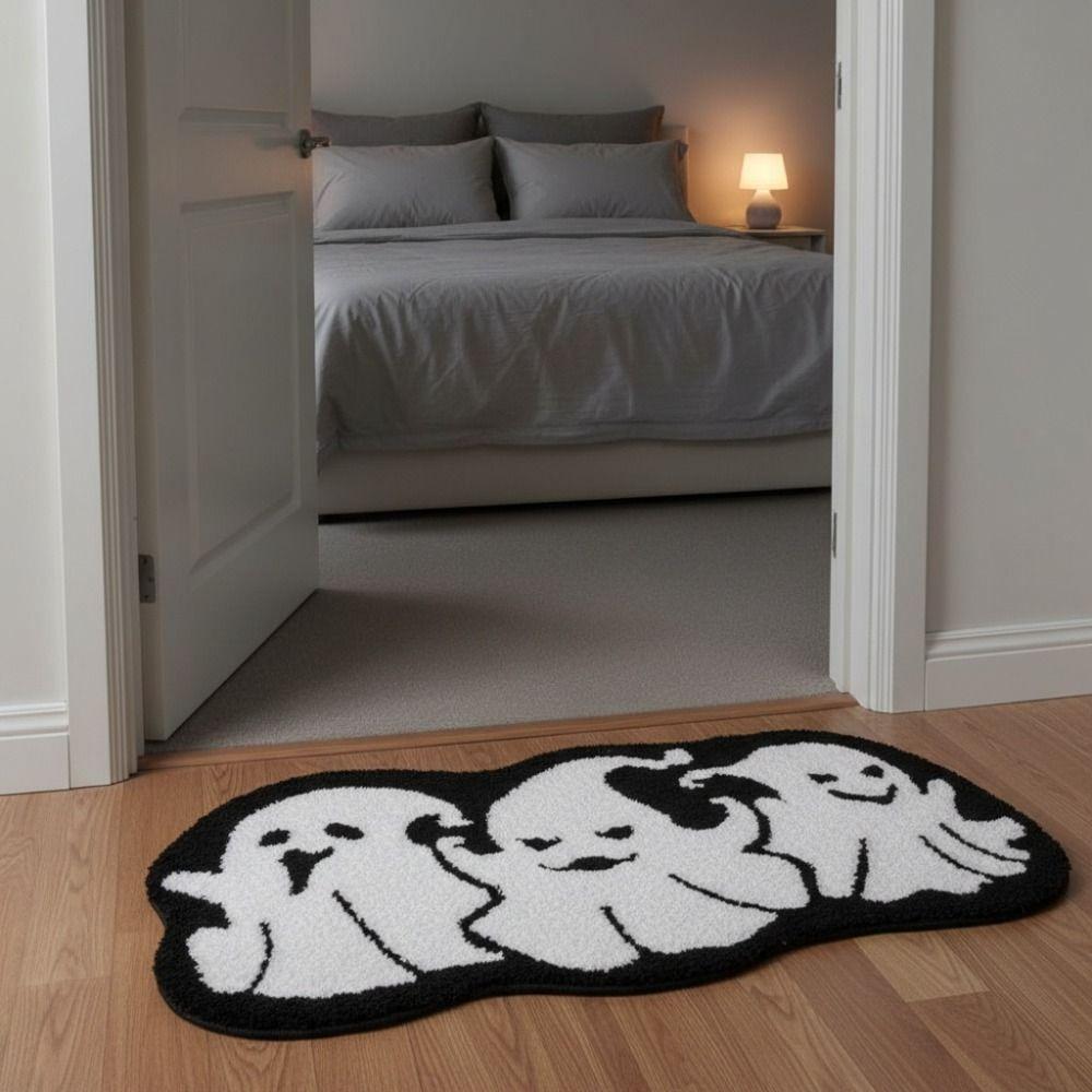 Water-absorbent Halloween Unwelcome Bat Doormat Faux Cashmere Halloween Decorative Carpet Bathroom