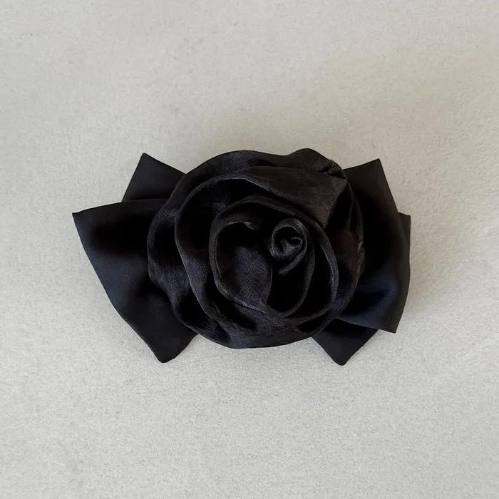 Chiffon Rose Ribbon Hair Pin (BLACK)