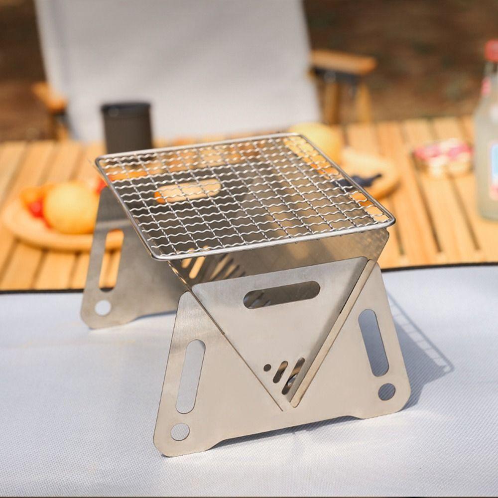 Stainless Steel BBQ Grill Rack Portable Grill Burn-er Stand Compact Folding Barbecue Grill  Picnic