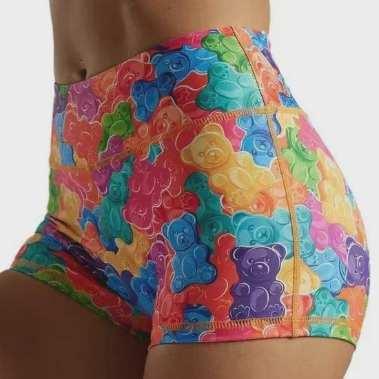 Women's High-Waist Yoga Shorts with European & American Cartoon Print