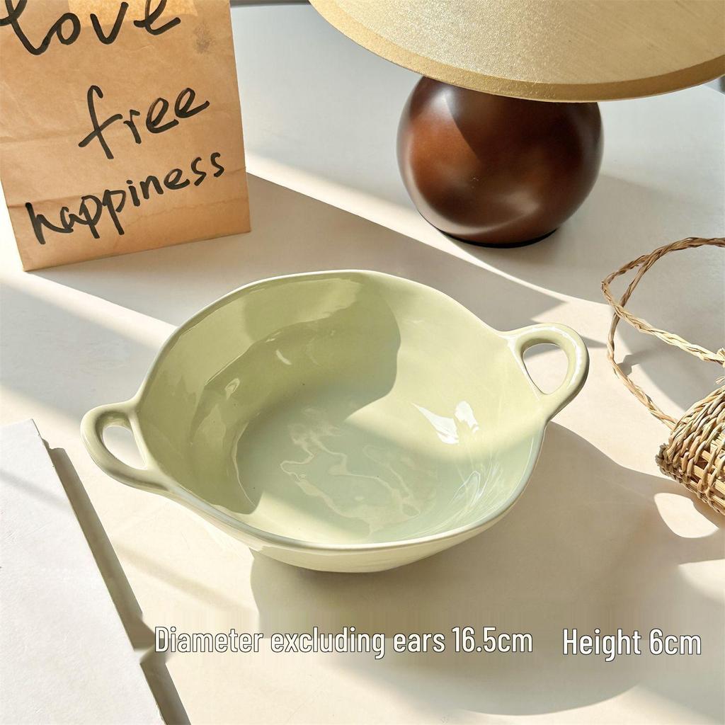 Wzrins Japanese Cream-Style Irregular Double-Eared Bowl - Perfect for Baking, Salads, Fruits, and More