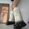 Fuzzy Faux Furs Leg Warmers Furs Heels Long Boots Cuffs Cover Has Elastic One Pair Carnivals Boot Cover Y2K JK Uniform