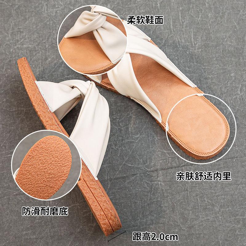 2025 new cross flat heel rubber soft sole daily leisure breathable one-character height increase lightweight foot slippers women