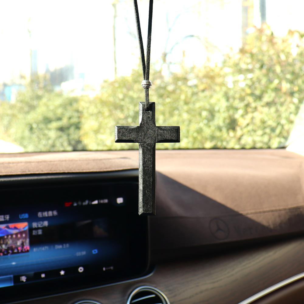 Nuovo Pendente per Auto in Denim a Forma di Croce e Cuore - Accessorio Interno alla Moda