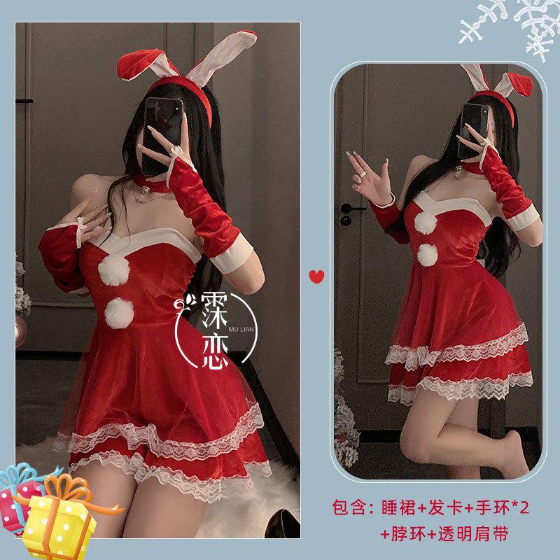 Lingerie Winter Christmas Bunny Cosplay Velvet Tube Top Suspender Skirt Sex Uniform