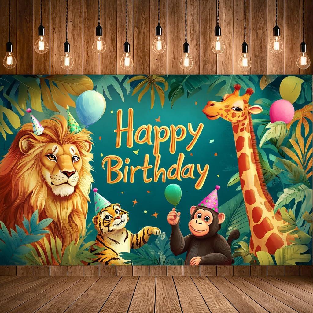 Cartoon Jungle Zoo Children's Birthday Party Decoration Photography Background Cloth Banner