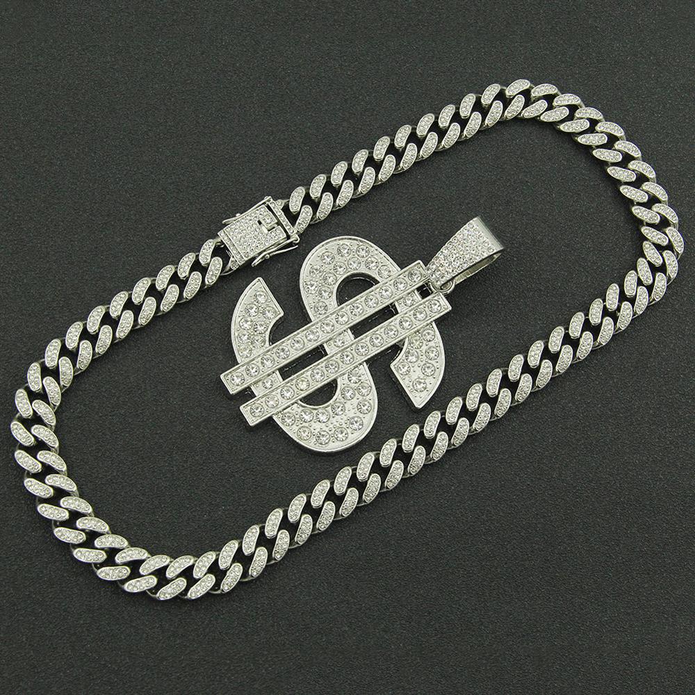 Fashion Hip Hop Dollar Pendant Necklace with 13mm Cuban Chain US Dollar Money Sign Necklaces Rap Rock Punk Jewelry For Man Gift