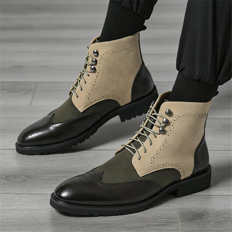 Winter Designer New Men Pointed Mix Colors Patchwork Brogues Ankle Boots Male Casual Luxury Brand High-top Shoes Zapatos Hombre