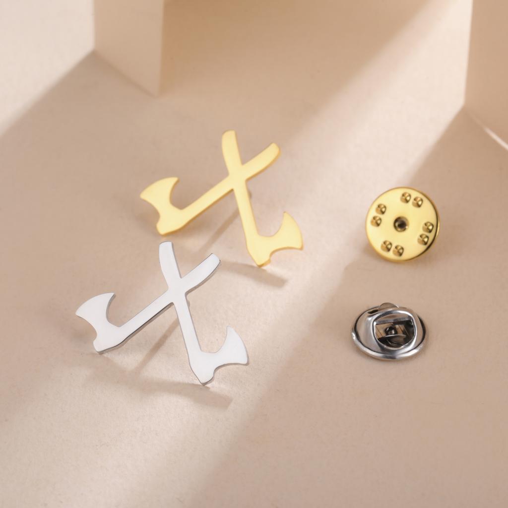 Lucktune Warrior Axe Brooches Metal Pins For Men's Shirt Badges Stainless Steel Lapel Pins Vintage Jewelry Party Gift Wolesale