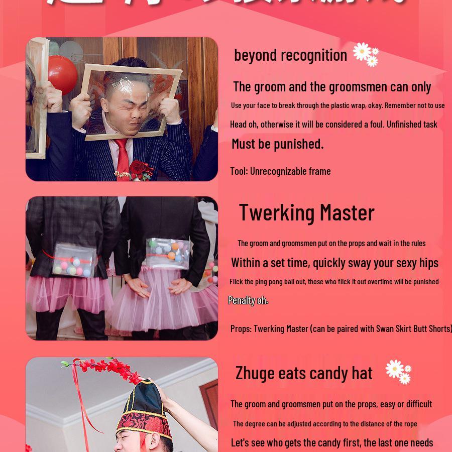 Bridal Prank Props: Groom's Morning Game Cards & Creative Photo Set