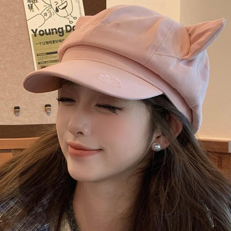 Korean Retro Cat Ear Octagonal Beret For Women Autumn And Winter Brushed And Warm
