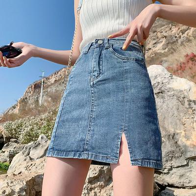 Klassischer Vielseitiger Jugendlicher Stretchrock Hochtailliert Schlitz A-Linie Etuirock Retro Bustierrock Damen Sommermode Denim Kurzer Rock