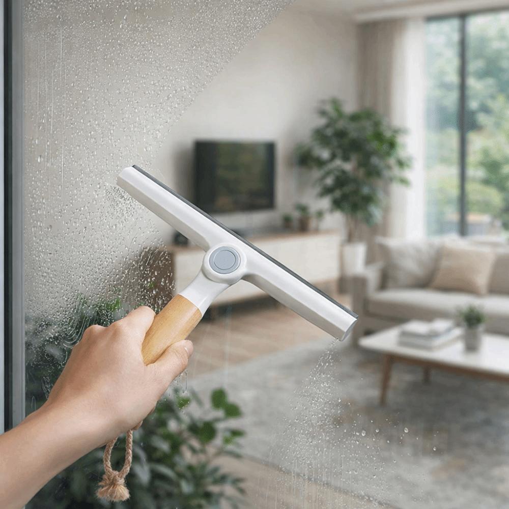 Wooden Handle Glass Wiper Soft Silicone Scraping Scraper Rotating Window Squeegee  Car Glass